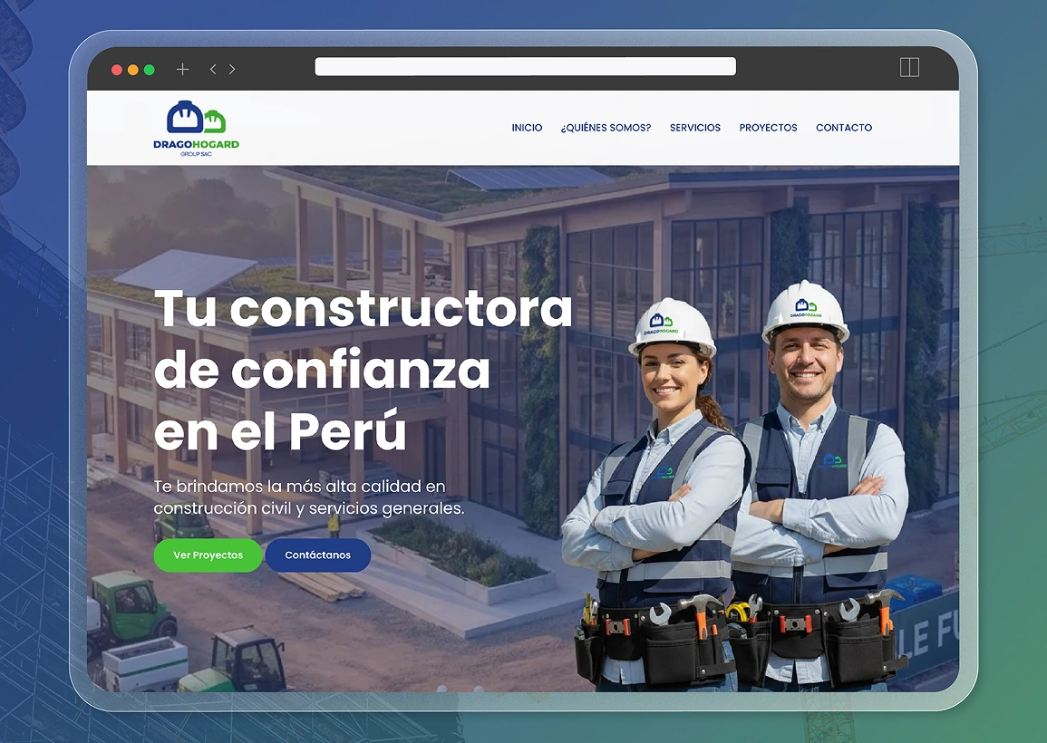 Diseño de una página web para Dragohogard mostrado dentro de un navegador.
