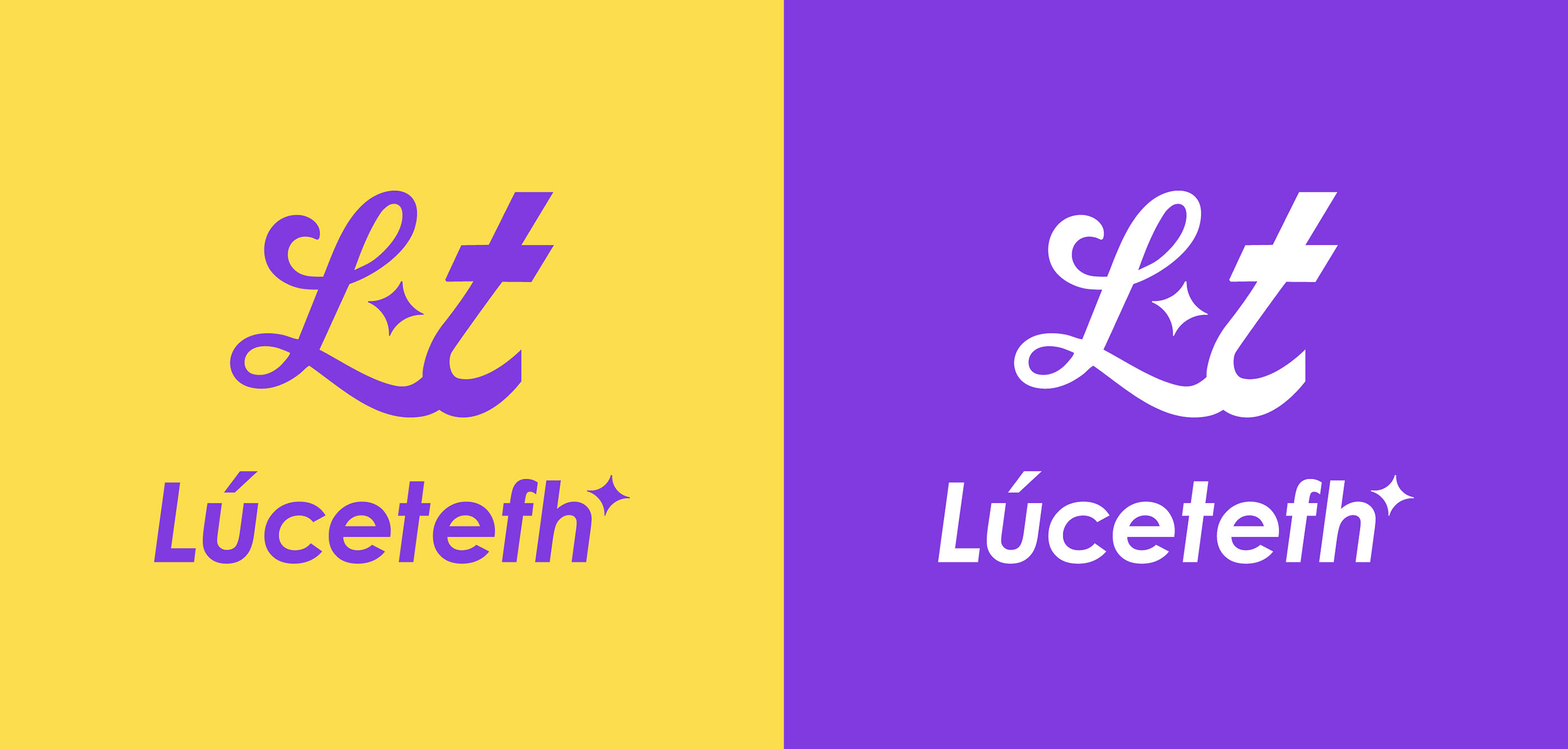Versiones del logotipo Lúcetefh en amarillo y morado.