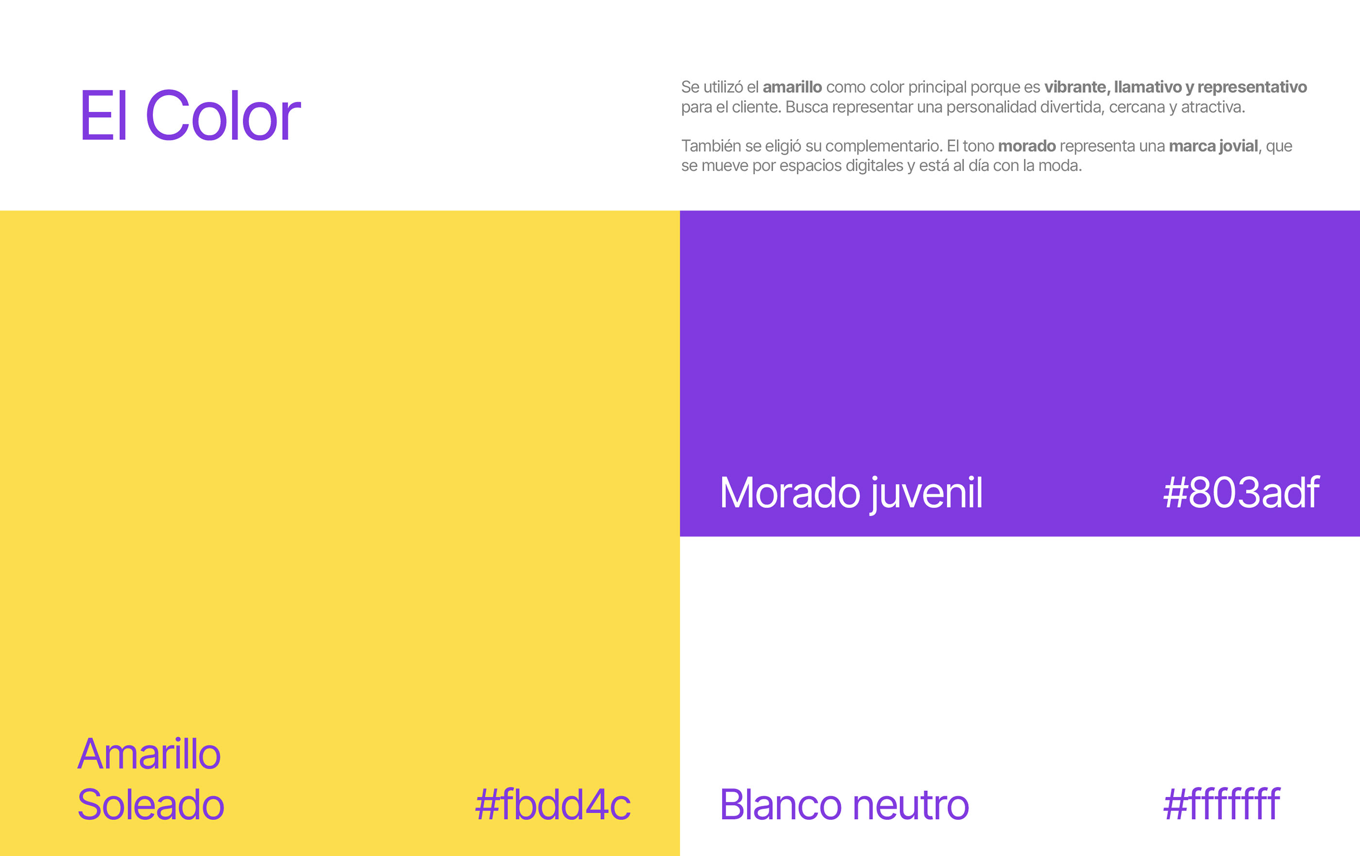Paleta de color de Lúcetefh: amarillo, morado y blanco.